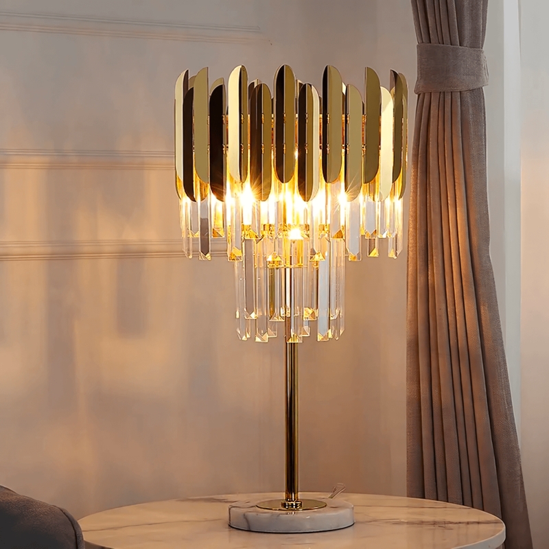 Table Lamp Geometric Shade Polished Gold Pedestal - luxury gold accent lamp