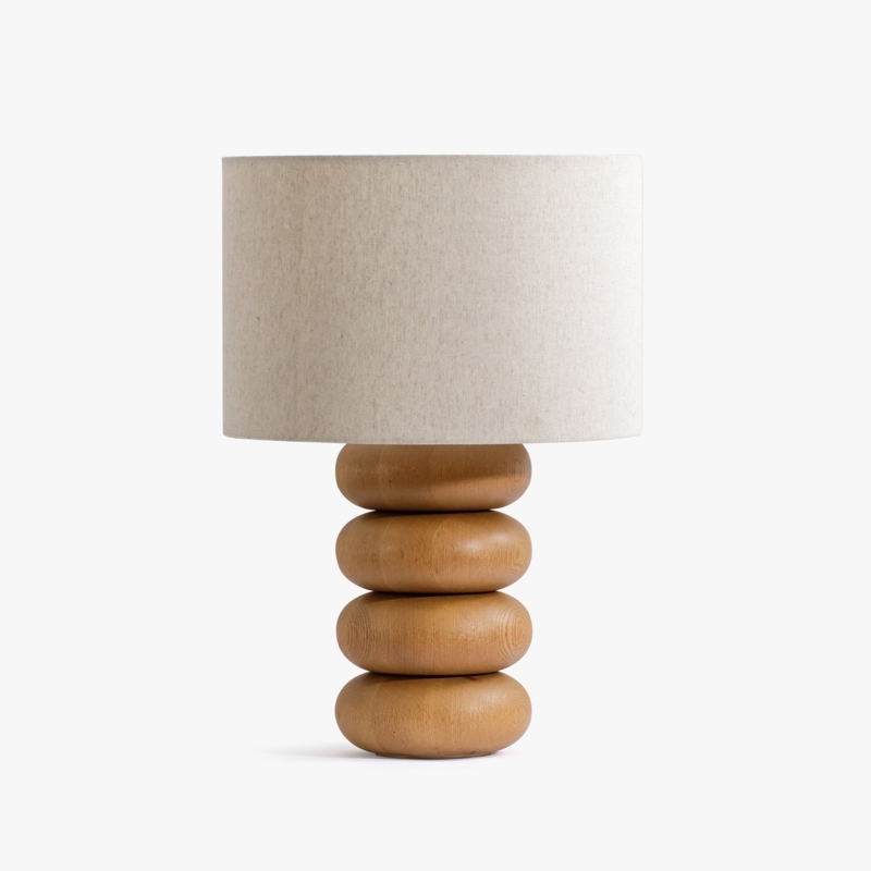 Table Lamp Geometric Slab Base Silver Neck Blonde Wood Scandinavian