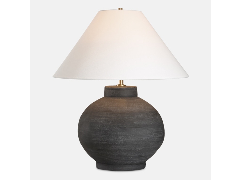 Table Lamp Geometric Tapered Silhouette Rustic Pitted Stone Texture