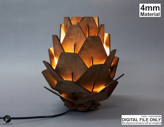 Table Lamp Geometric Wood Slats Polyhedral Cone Shade Contemporary