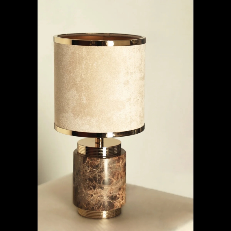 Table Lamp, Glam Black Velvet Drum Shade, Marble Base with Gold Accents
