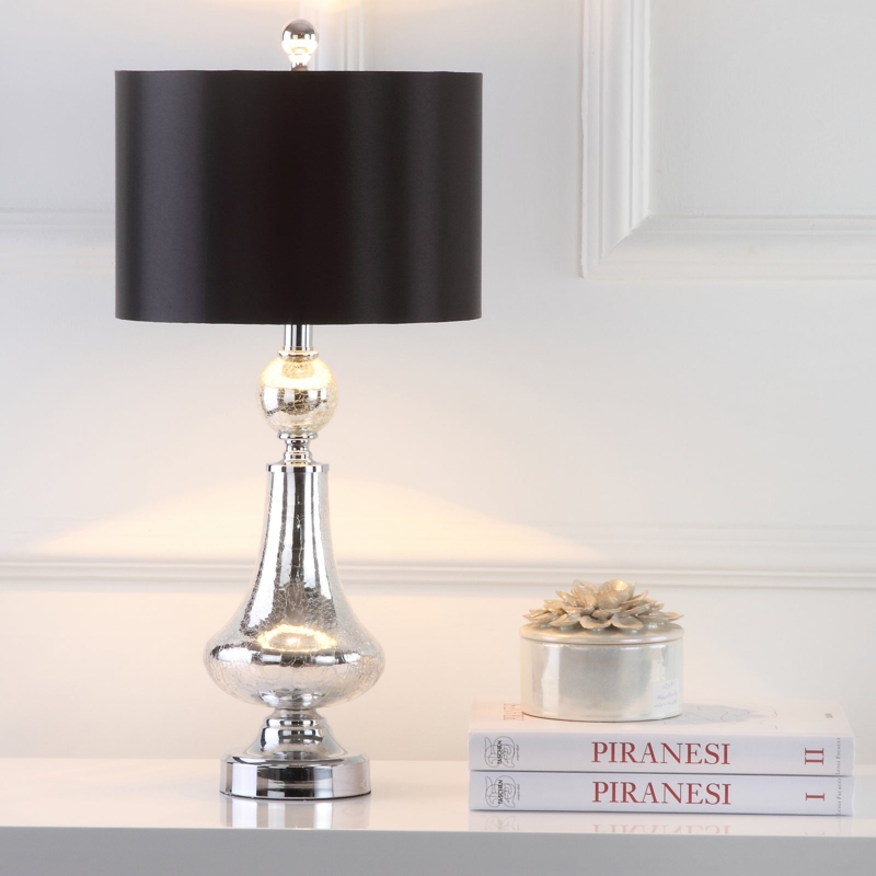 Table Lamp Glam Mercury Crackle Glass Gourd Base Black Drum Shade