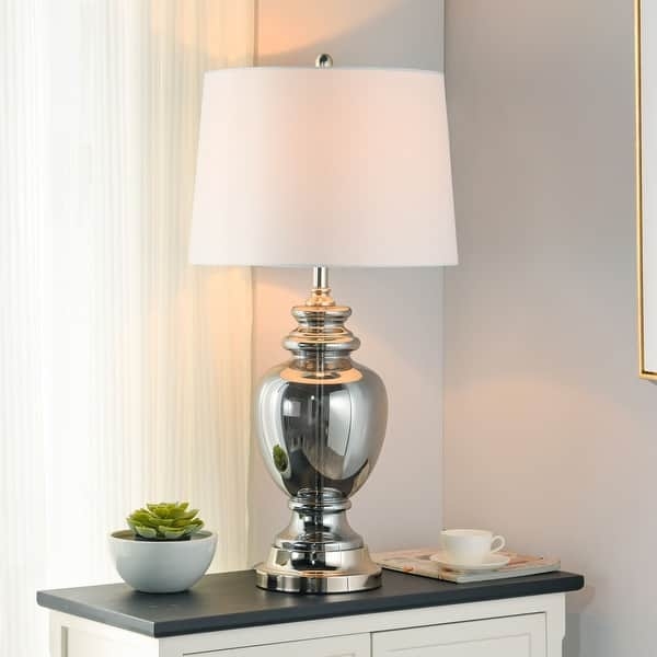 Table Lamp Glam Mottled Mercury Glass Double Gourd Base Grey Shade