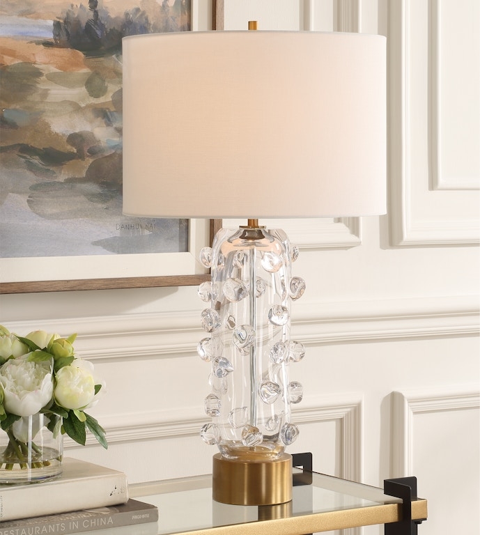 Table Lamp Glass Stacked Orb Base Polished Silver Accents
