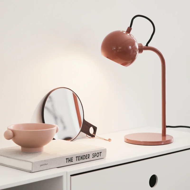 Table Lamp Glossy Black Spherical with Polished Chrome Arm