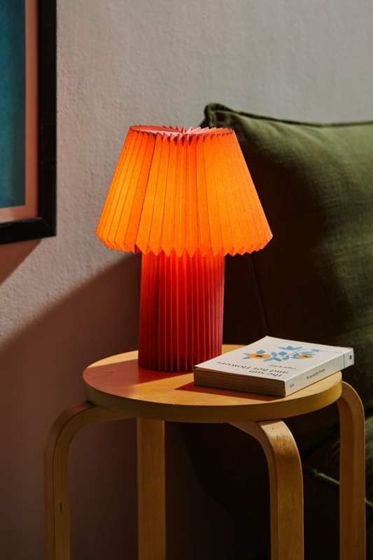 Table Lamp Glossy Brown Bulbous Base Pleated Shade Mid-Century Style