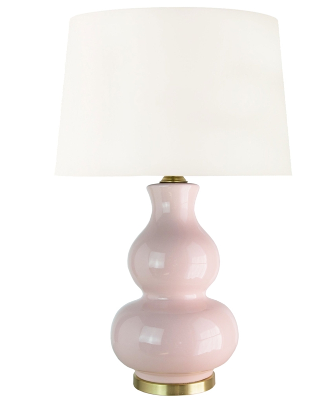 Table Lamp: Glossy Double Gourd Ceramic, Gold Accents. Transitional Lighting.