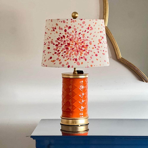 Table Lamp: Glossy Ginger Jar with Whimsical Jellybean Pattern Shade