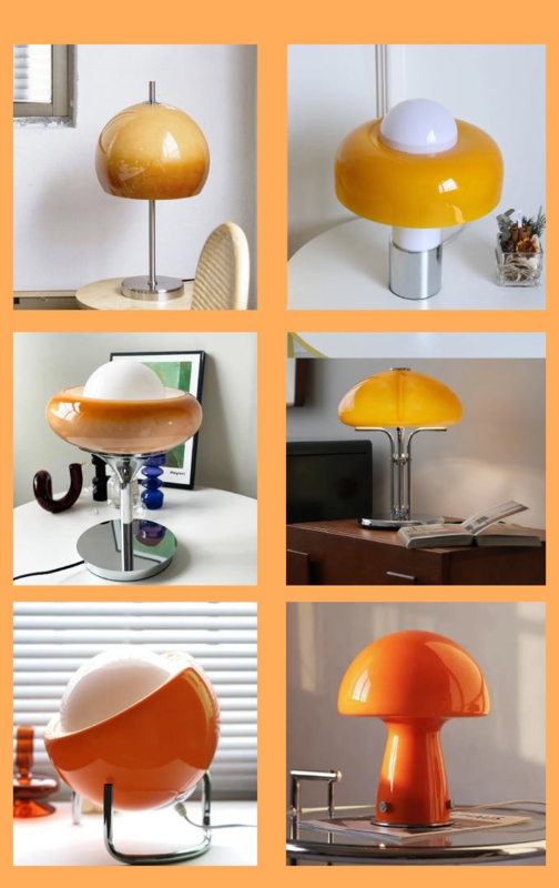 Table Lamp: Glossy Orange Acrylic Mushroom Silhouette, Warm Ambient Glow