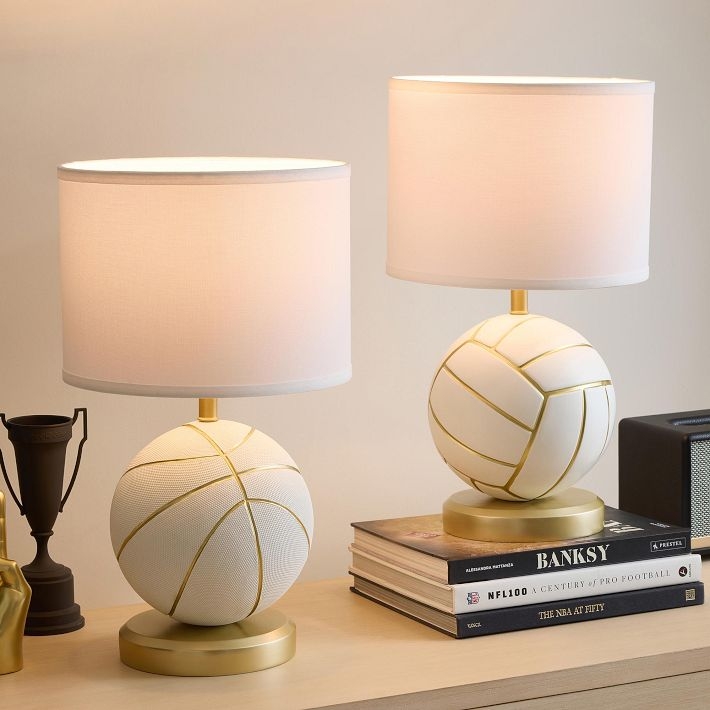 Table Lamp Gold Basketball Base USB-C Port Sporty Chic