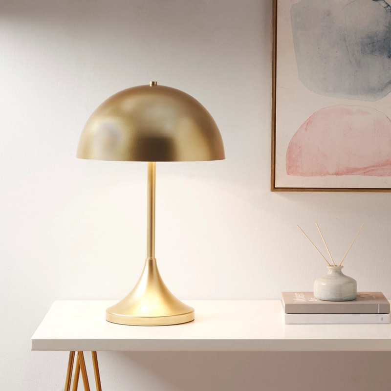 Table Lamp Gold Finish Dome Shade Tiered Circular Base Art Deco