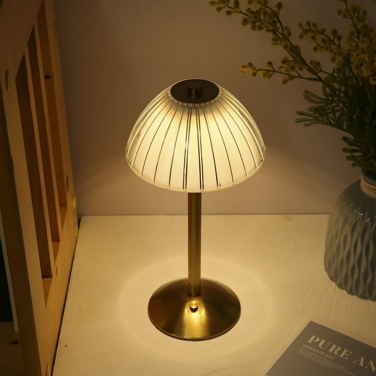 Table Lamp Gold Mushroom Cordless Rechargeable Dome Shade