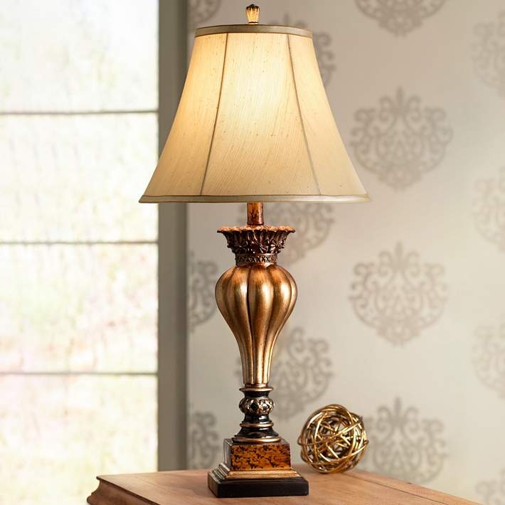 Table Lamp Gold Vase Silhouette Antique Brushed Finish Traditional Regency