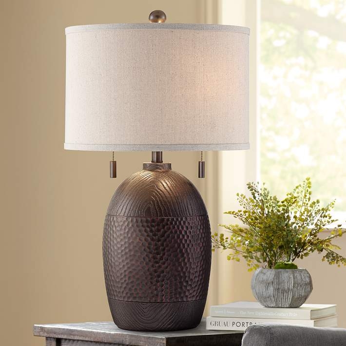 Table Lamp Hammered Bronze Finish Twin Pull Chains Industrial