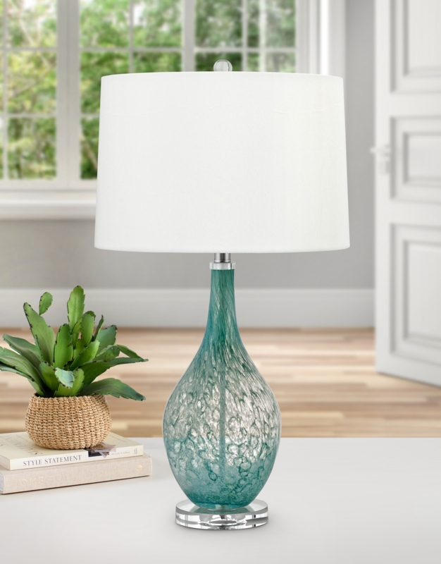 Table Lamp Hammered Glass Base Tapered Shade Coastal Style