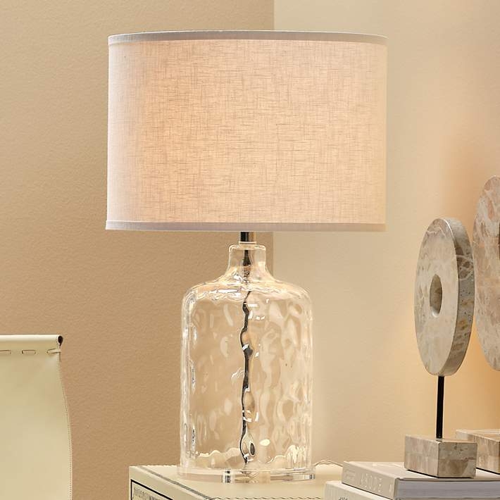 Table Lamp Hammered Glass Jug Base Coastal Organic Texture