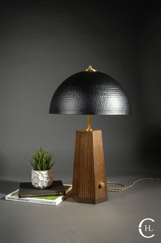 Table Lamp Hammered Metal Dome Shade Dark Bronze Industrial Style