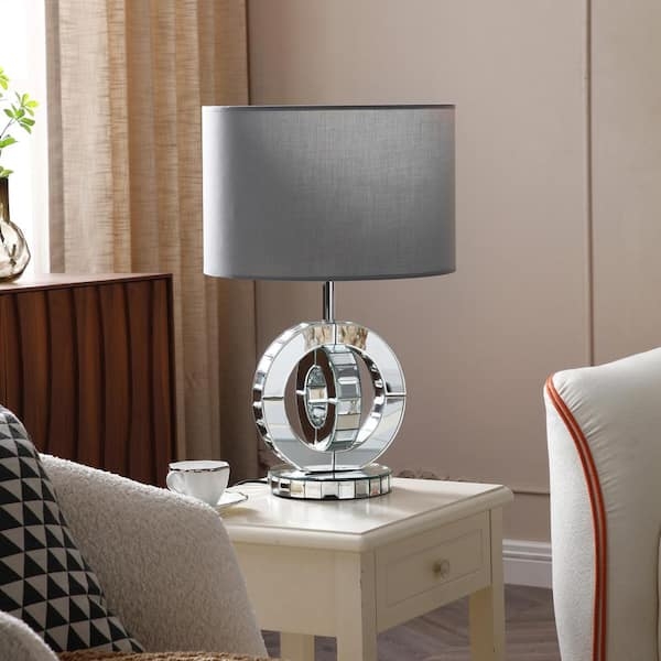 Table Lamp Hammered Metal Open Frame Base Gray Shade