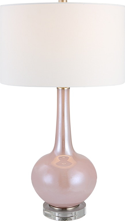 Table Lamp: Hammered Pink Glass Base, Tapered Shade. Hammered Glass Lighting.