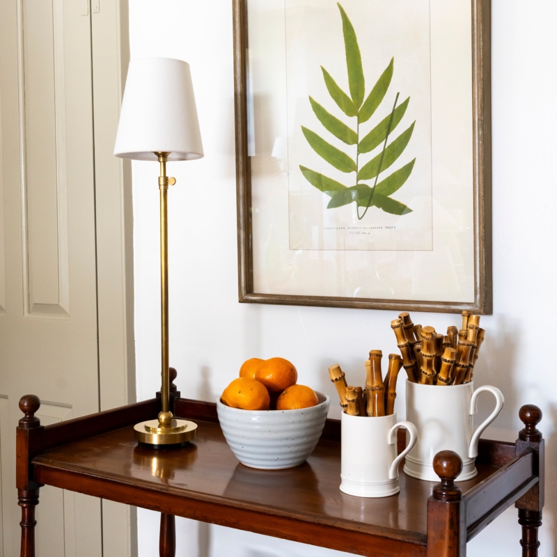 Table Lamp Hand-Rubbed Antique Brass Tapered Drum Shade Slender Stem