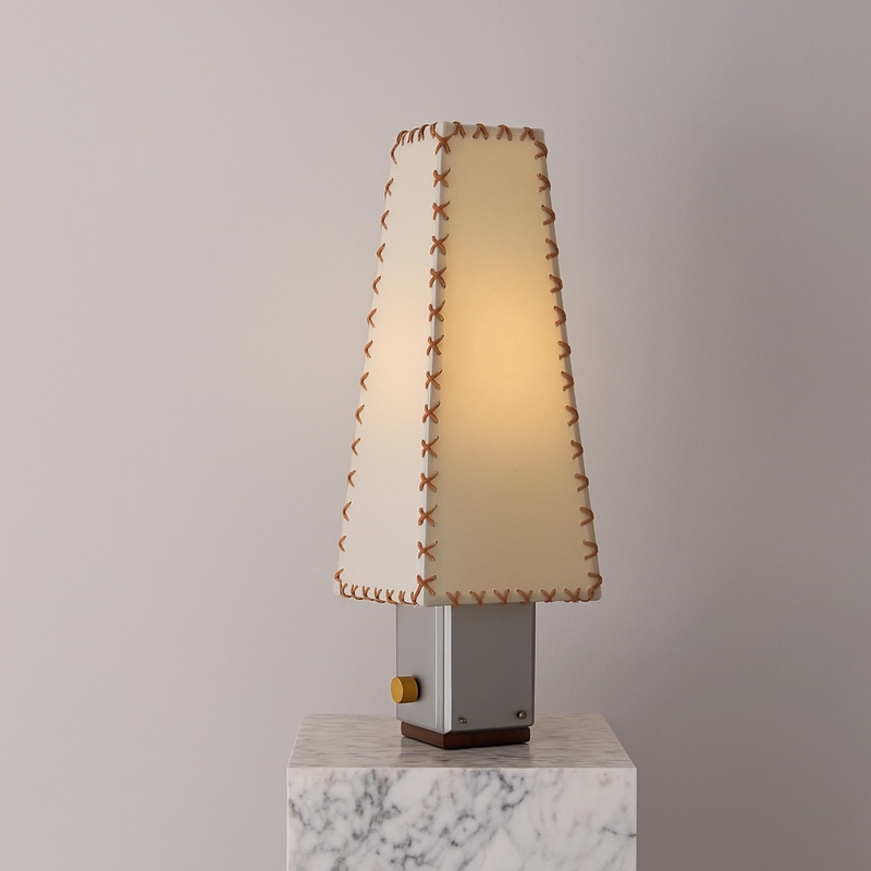 Table Lamp Hand Stitched Fabric Shade Charcoal Base Artisanal Decor