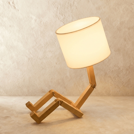 Table Lamp Humanoid Shape Articulated Joints Whimsical Creative Wood
