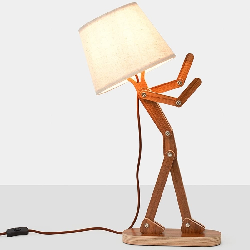 Table Lamp Humanoid Silhouette Adjustable Swing Arms Walnut