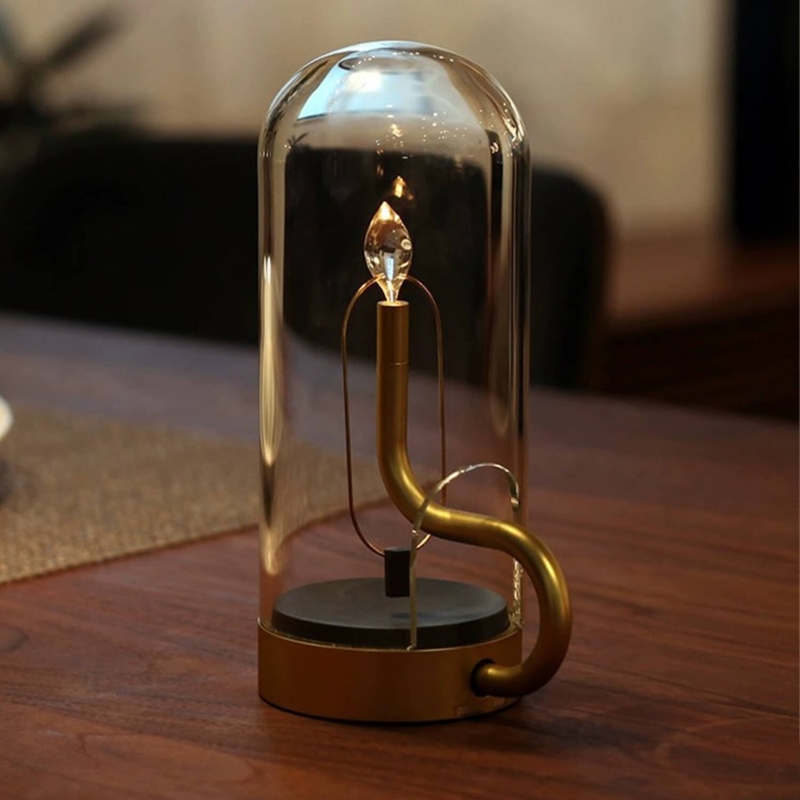 Table Lamp Hurricane Silhouette Candle Like LED Portable Glass Lantern