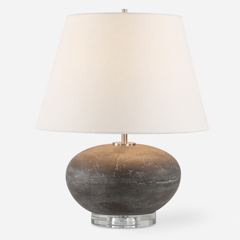 Table Lamp in Gray Palette with Pitted Texture, Modern Gray Stone Table Lamp