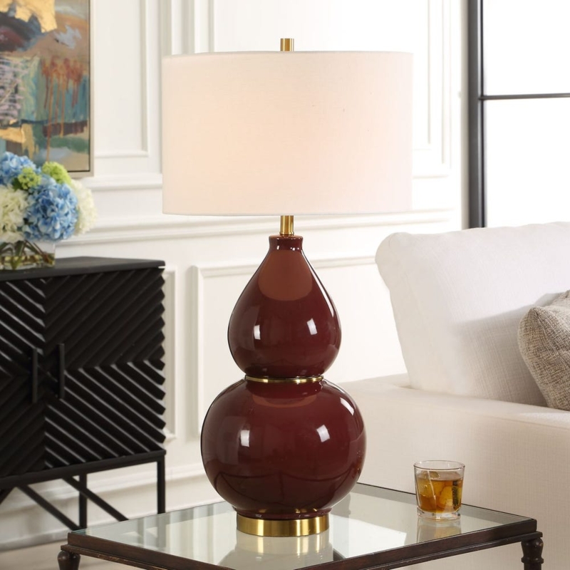 Table Lamp in Translucent Burgundy Glass with Double Gourd Silhouette