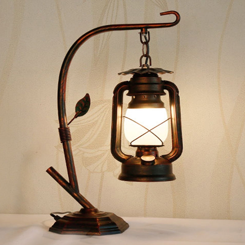 Table Lamp Industrial Black Iron Kerosene Style Wire Cage Vintage