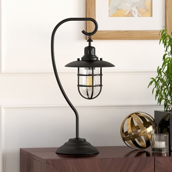 Table Lamp Industrial Blackened Bronze Lantern Wire Cage Detail