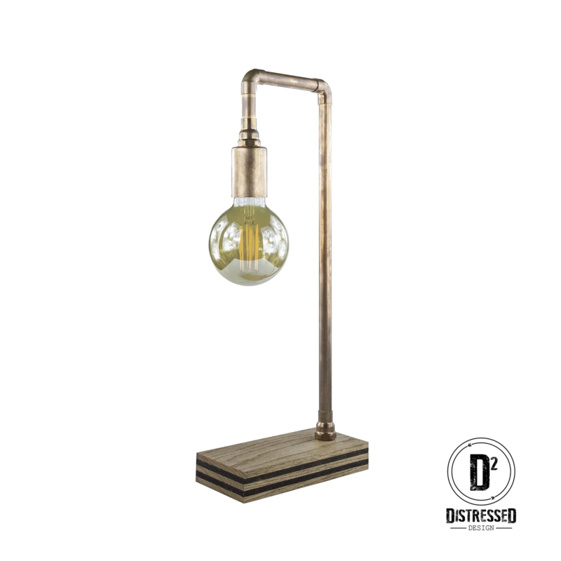 Table Lamp: Industrial Cylindrical Base with Distressed Teal Patina