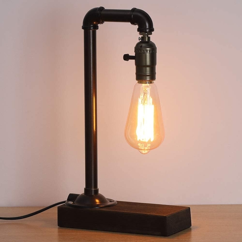 Table Lamp Industrial Iron Pipe Construction Red Valve Ornament