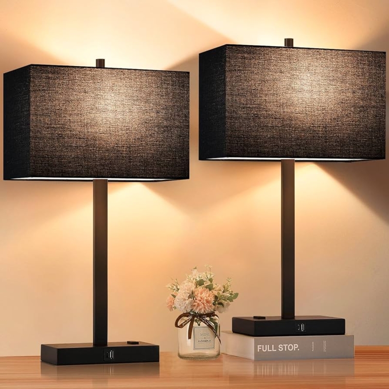 Table Lamp Industrial Matte Black with Charging Station