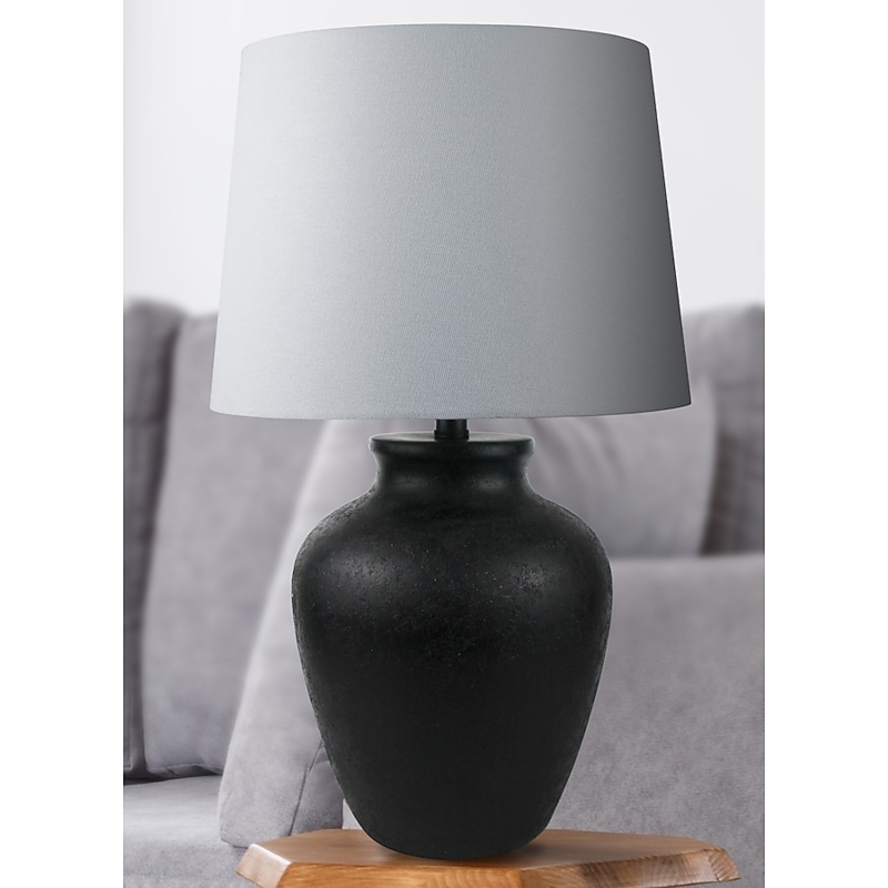 Table Lamp: Industrial Pitted Concrete Base with Metal Accents
