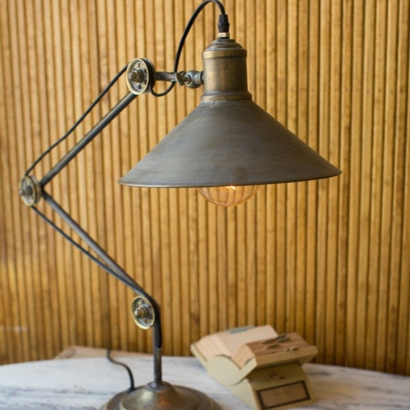 Table Lamp Industrial Scissor Arm Accordion Mechanism Matte Black Metal