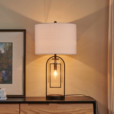 Table Lamp Integrated Night Light Crackle Glass Base Bronze Traditional
