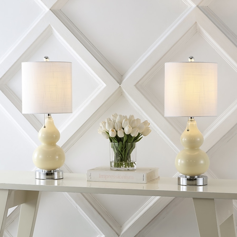 Table Lamp Integrated USB Port Gourd Glass Base Set Of Two
