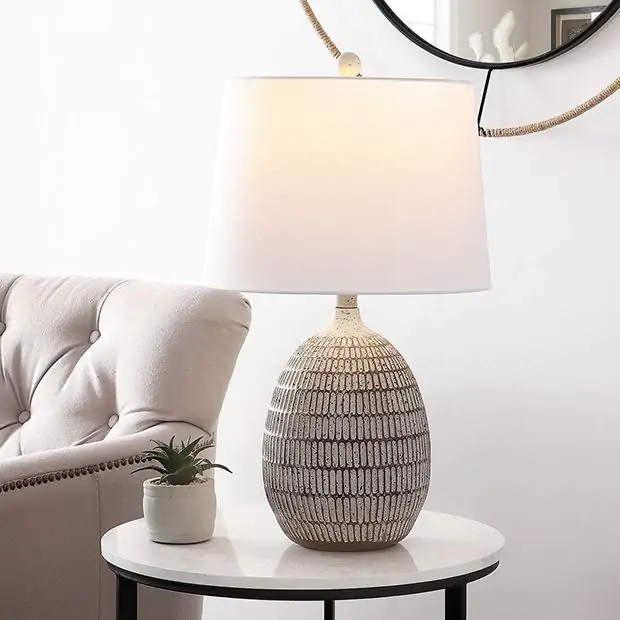 Table Lamp Intricately Carved Urn Base Stone Look Boho Farmhouse