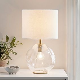 Table Lamp Iridescent Glass Globe Base Metallic Accents Chic