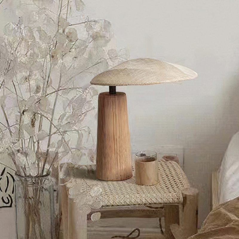 Table Lamp Irregular Base Pleated Shade Wabi Sabi Desk Light