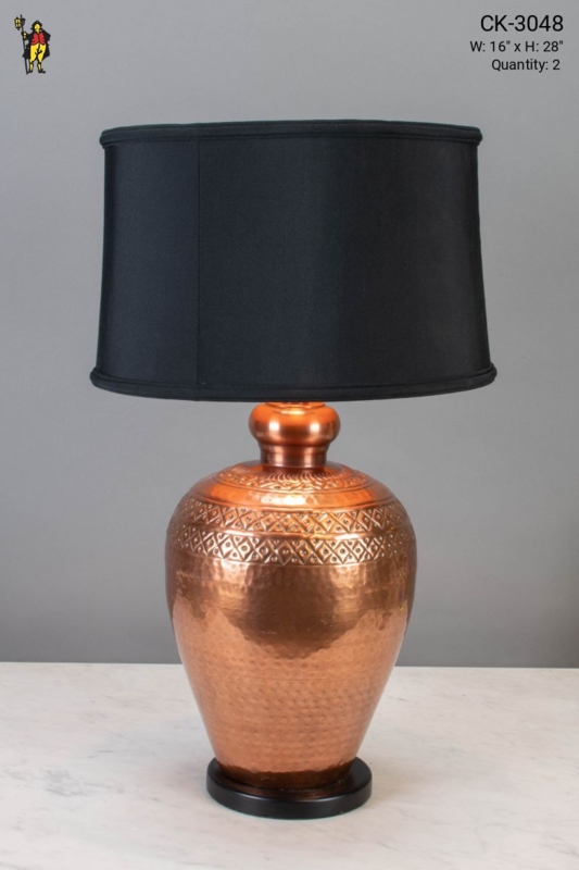 Table Lamp: Large Ribbed Spherical Base with Oversized Drum Shade