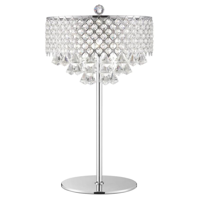 Table Lamp, Large Stacked Crystal Block Base, White Drum Shade