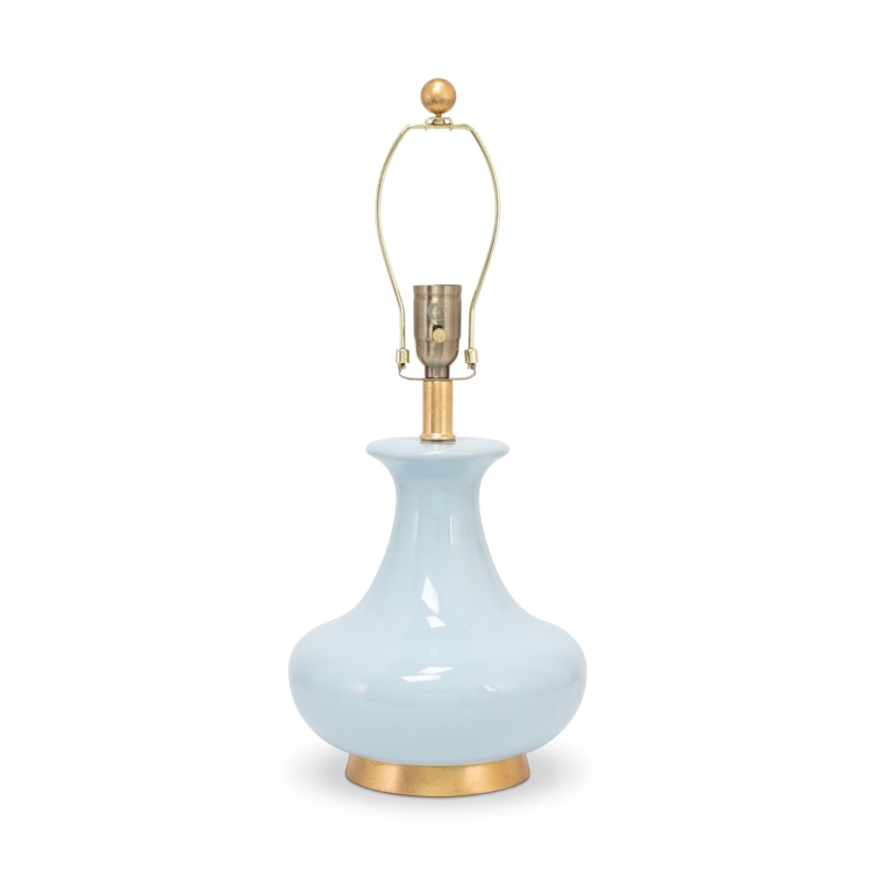 Table Lamp, Light Blue Gloss, Compressed Sphere, Gold Accents