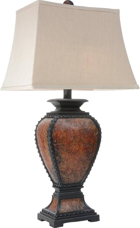 Table Lamp Lodge Western Tooled Floral Base Whip Stitched Shade