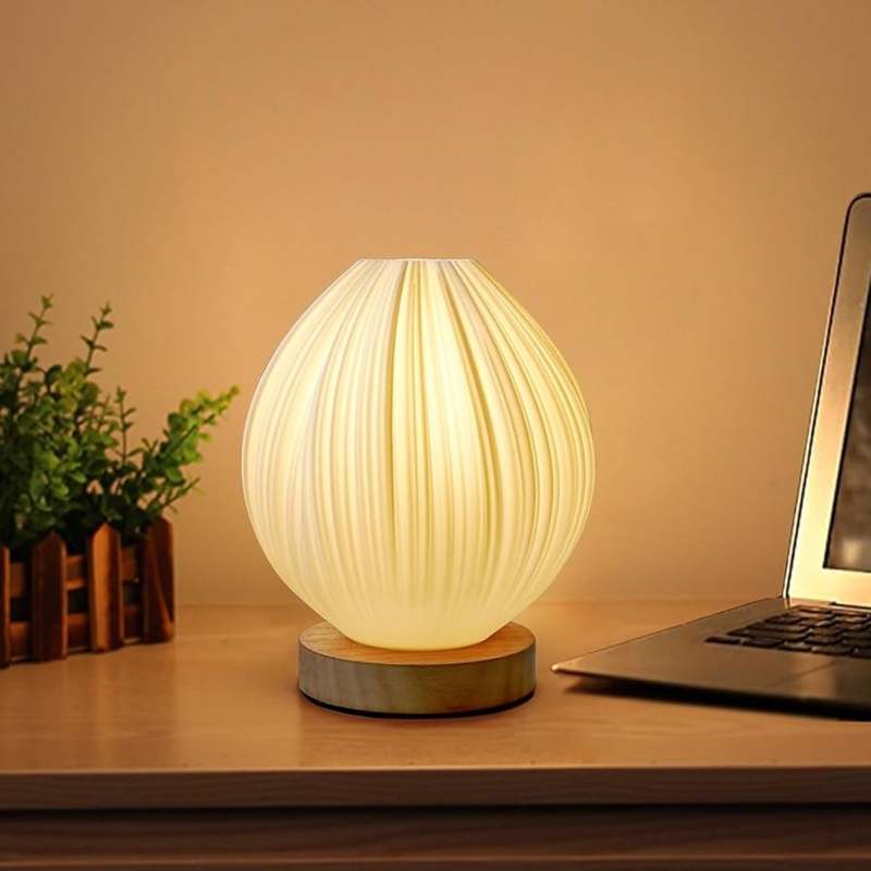 Table Lamp Lotus Shape Ribbed Vertical Stripes Vintage
