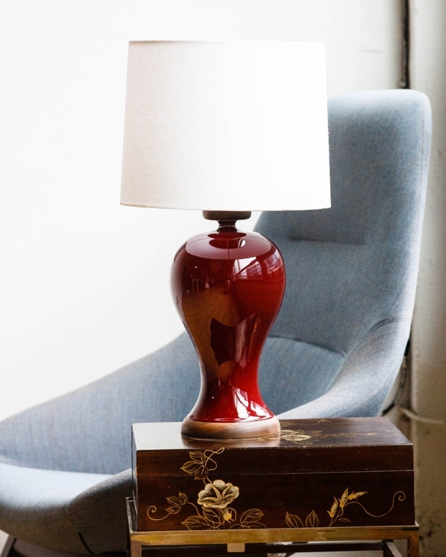 Table Lamp Luxury Ceramic Pinot Red Porcelain Bulbous Base