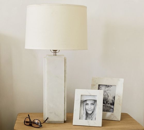 Table Lamp Marble Base White-on-White Aesthetic Gold Accents