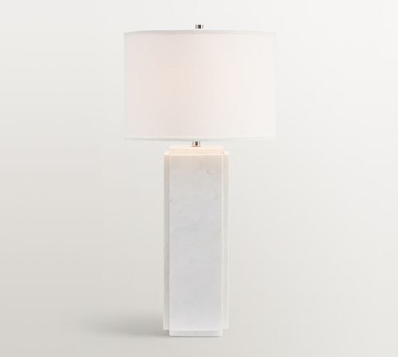 Table Lamp Marble Veining Cylindrical Pillar Base Modern